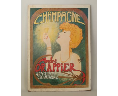 An Andr&eacute; Drappier champagne advertising poster - probably 1970s, a reprint of the 1880 poster, pasted onto board, 81 x