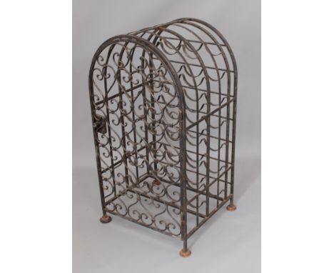 A 24-bottle black and gilt painted steel wine-cage - arched form. (LWH 47 x 38.5 x 83cm)