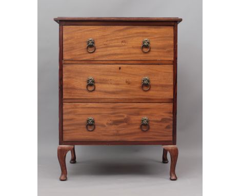 A 19th century and later chest of drawers - alterations, three drawers with lion mask ring handles, raised on cabriole feet. 