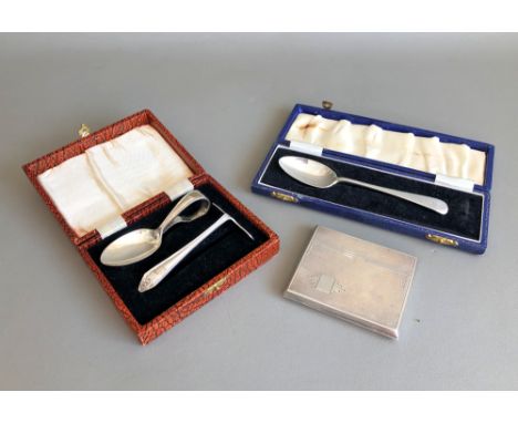 Three pieces - 1. an Art Deco silver cigarette case - Mappin &amp; Webb, London 1934, the gilt interior engraved 'XMAS 1934',