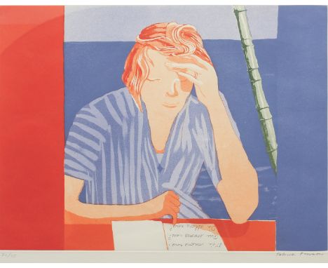 Patrick Procktor RA (1936-2003) Woman reading 'D'où venons nous?' etching with aquatint signed and numbered 32/35 in pencil, 