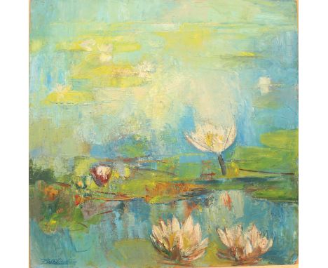Rita Smith (British, 21 Artists Group, 20th / 21st century) Water lilies oil on board, signed lower left, unframed 24 x 24in 