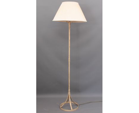 A&nbsp;painted steel standard lamp and pleated silk shade -&nbsp; 184cm high overall.