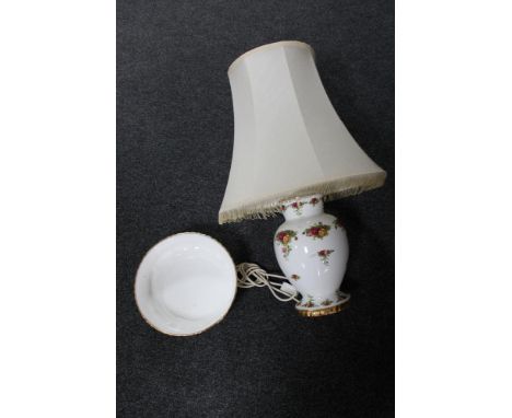 A Royal Albert Old Country Roses table lamp and bowl 