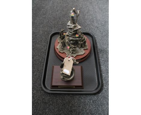 Two Myth &amp; Magic figures on wooden plinths - The Dragon Master and The Guardian of the Crystal 