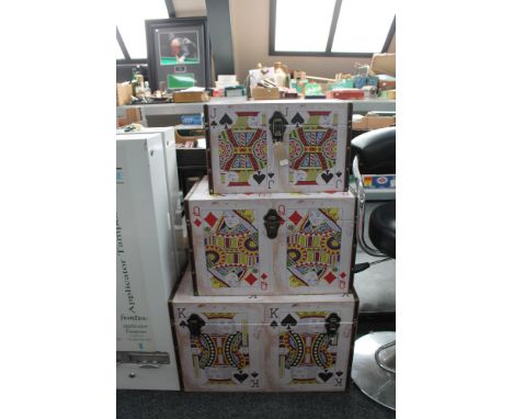 Three graduated storage boxes in playing card design 