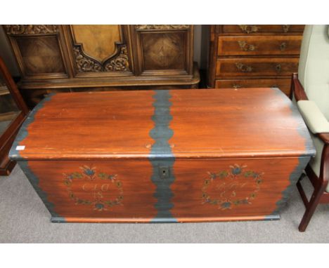 An antique painted pine domed topped shipping trunk 
