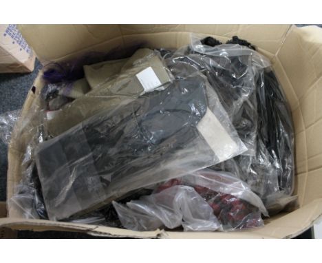 A box of Phaze gloss combat skirts, leopard print mini skirt 