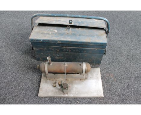 A metal concertina tool box and a scratch built engine 