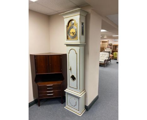 An antique painted cased longcase clock with brass dial by Christian Ipsen, with pendulum and weights  CONDITION REPORT: Heig
