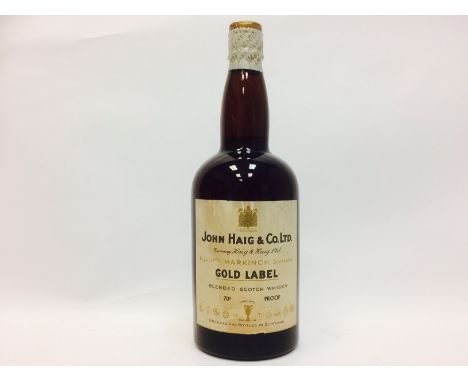 JOHN HAIG & CO.LTD. GOLD LABEL SPRING CAP
Blended Scotch Whisky
Full sized bottle, no capacity stated, 70° proof. CONDITION R