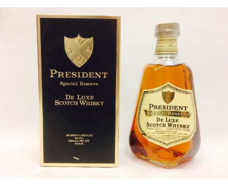 PRESIDENT SPECIAL RESERVE
Blended Scotch Whisky. 
Bottled by Macdonald Greenlees Distillers, Edinburgh. 750ml, 43% volume, in