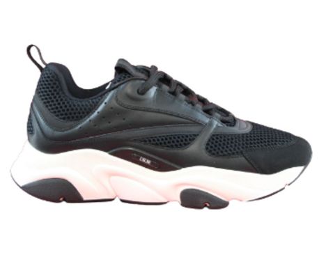 Christian Dior Men's B22 Trainers, Black Technical Mesh and Calf Skin, Black and White, UK 10