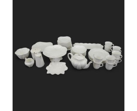 Shelley Dainty White tea set, registered design number 272101, including teapot, milk jug, open sucrier, ten teacups, eightee