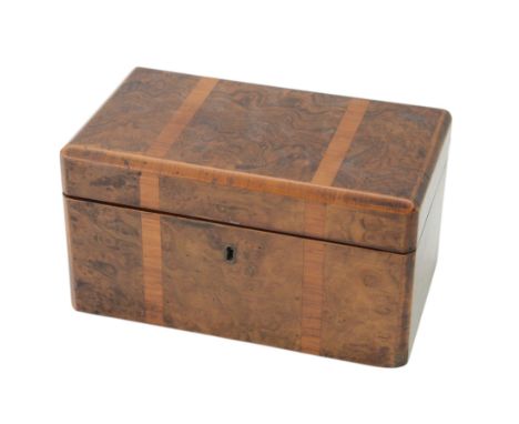 Burr walnut Stationery box, with poker work decorated, the hinged lid opening to reveal three letter interior, with manufactu