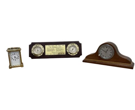 Early 20th century French carriage clock and a 20th century mounted barometer and thermometer, with a 20th century automobile