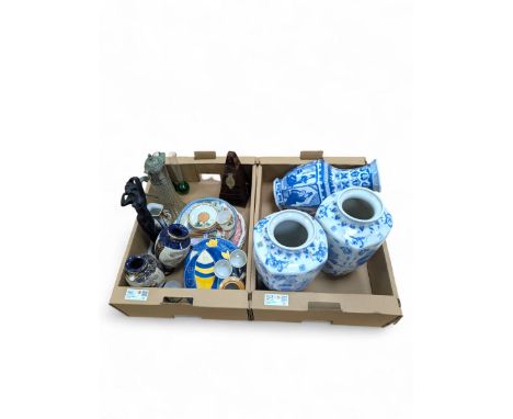 Three Chinese blue and white vases, R. Cocks metronome, glass claret jug and a collection of other ceramics and glass ware