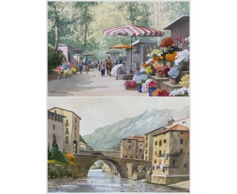 Don Micklethwaite (British 1936-): Las Ramblas - Barcelona and Alpine Town, two watercolours signed, titled verso 30cm x 44cm