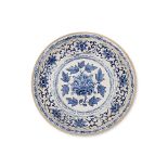 A LARGE VIETNAMESE BLUE AND WHITE PEONY DISH