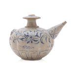AN UNUSUAL VIETNAMESE BLUE AND WHITE KENDI WITH CRAB HANDLE