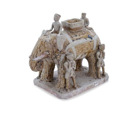 A LARGE THAI ELEPHANT WITH RIDERS AND SOLDIERS GROUP Probably Sawankhalok, 15th-16th Century, the elephant modelled standing 