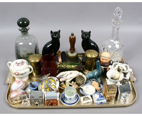 A tray of collectables to include Dartington decanter, Whitefriars bark effect jug, Wedgwood, Royal Copenhagen and Poole etc.