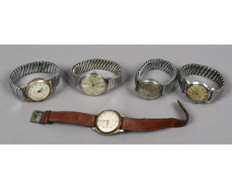Five vintage gents wristwatches including Timex, Roxedo etc.