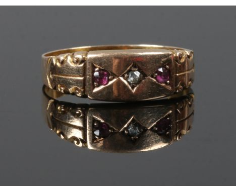 A Victorian 15ct gold ruby and diamond ring, assayed Chester 1897, size O.