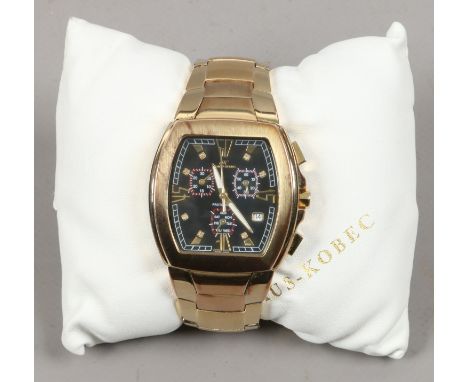 A Klaus-Kobec gents gold plated chronograph bracelet watch.