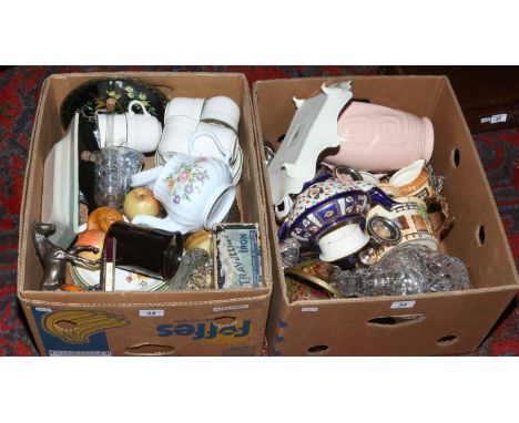 Two boxes of miscellaneous to include Royal Winton, Beswick ware, cut glass decanter etc.