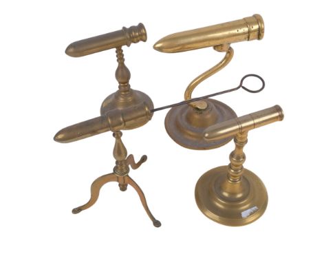 MILLINERY - 4 Antique brass curling iron stand holders, including 1 on tripod stand