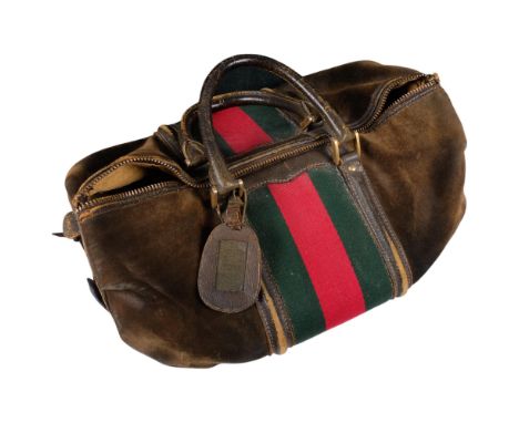 GUCCI - 2 Vintage Gucci travel cases, including an olive leather holdall, with a small leather label to the inside Made In It