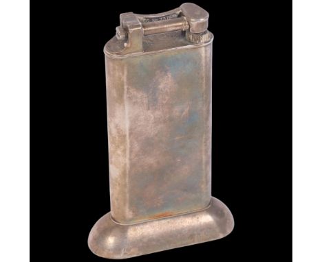 ALFRED DUNHILL - an Art Deco silver plated table lighter, registration. no. 737418, 10cm