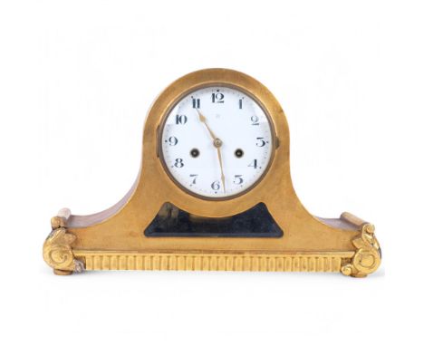 An early 20th century gesso Napoleon hat 8-day mantel clock, W45cm