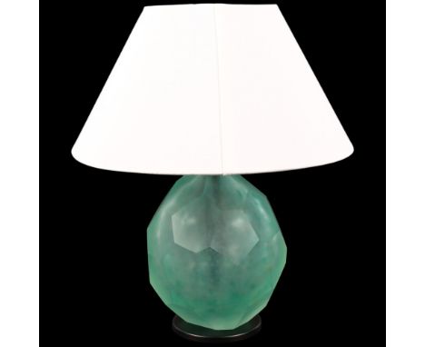 An Art Deco Italian design faceted frosted heavy glass table lamp, with new shade, in working order with LED bulb, H40cm