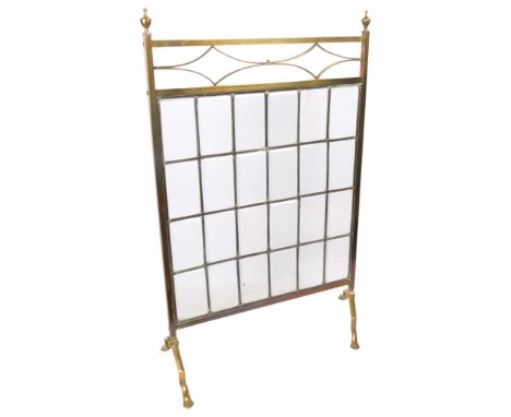 A late Victorian brass-framed bevelled-glass fire screen, H82cm, W52cm