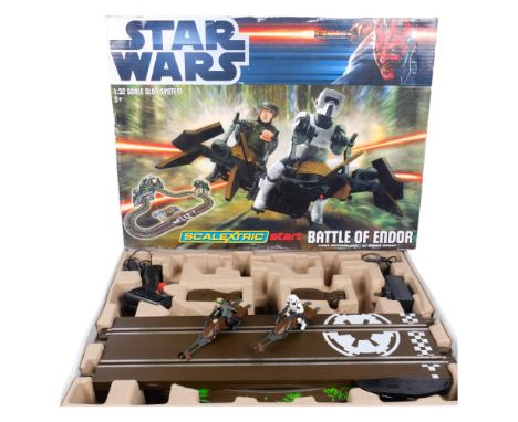 A Star Wars 1:32 scale slot system, Scalextric Start "Battle Of Endor", Luke Skywalker vs. Biker Scout, boxed