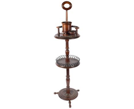 A Victorian mahogany 2-tier smoker's stand on tripod base, H103cm