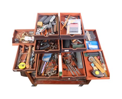 A collection of engineering tools and hand tools, in 2 filing chests