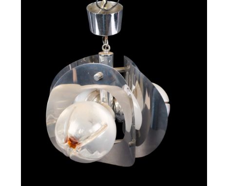 An Italian space-age chandelier, by Mazzega, with amber tinted Murano globular glass shades, 35cm across