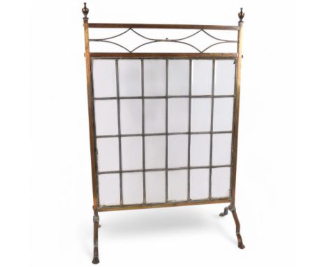A Victorian brass-framed fire screen with leadlight bevel-glass panel, H80cm, W51cmGood condition