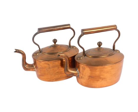 A pair of 19th century copper kettles, inscribed "Melton &amp; Constable"