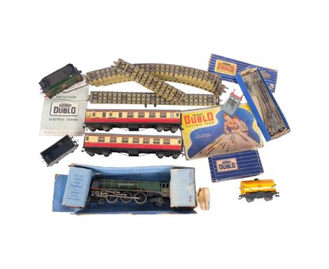 A Hornby OO engine Duchess Of Montrose, 2 carriages and tender, and a quantity of track, etc