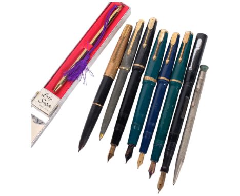 Various Vintage pens, including Parker Duofold, Parker Slimfold, and Parker Junior