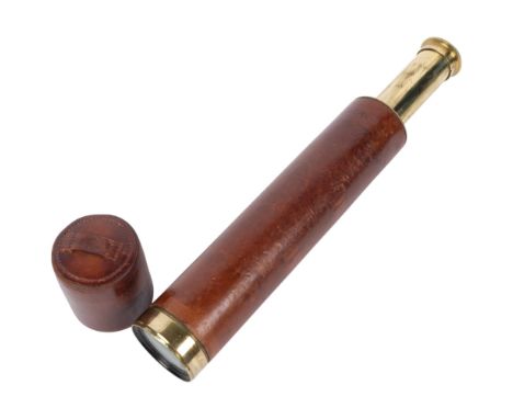 An Antique leather-covered brass 3-draw telescope, by Cary of London, extended length 75cm