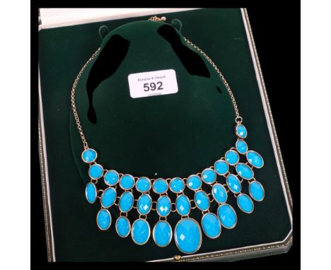 A Vintage costume jewellery turquoise glass fringe necklace