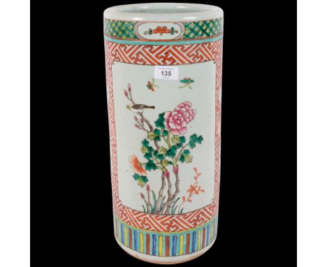 A Chinese famille vert ceramic barrel stick stand, 45cm
