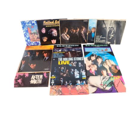 A collection of 17 Rolling Stones vinyl albums, including Aftermath, It's Only Rock And Roll, The Very Best Of The Rolling St