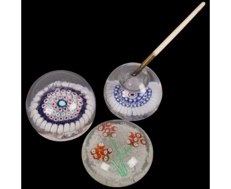 3 Vintage glass paperweights, including Millefiori and floral example possibly by Fratelli Toso, 9cm (3)
