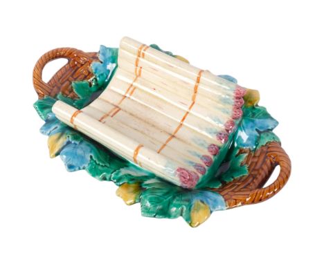 A Vintage Majolica 2-handled asparagus stand, L38.5cm